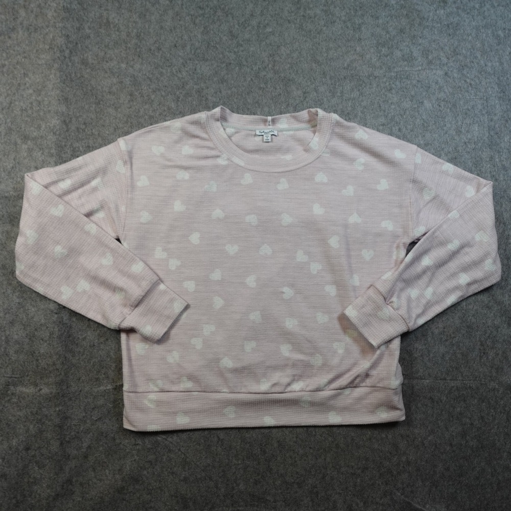 Splendid Top Womens Small Pink Heart Print Long Sleeve Crew Neck Casual Knit